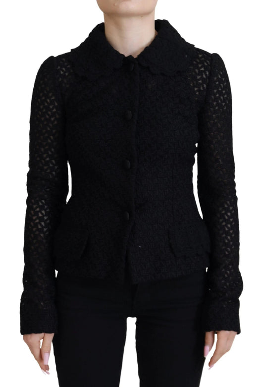 Dolce & Gabbana Black Wool Knitted Button Down Collar Jacket by Dolce & Gabbana