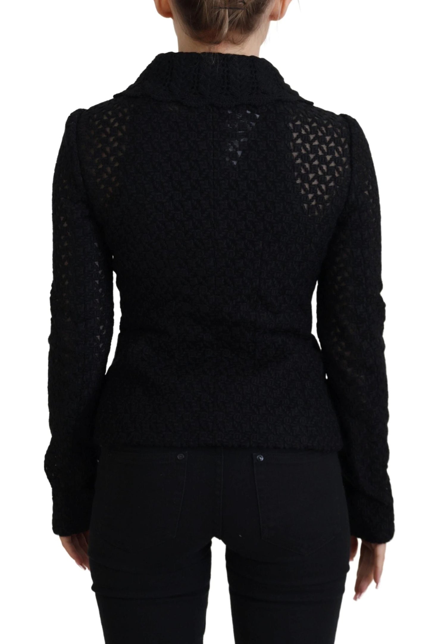 Dolce & Gabbana Black Wool Knitted Button Down Collar Jacket by Dolce & Gabbana