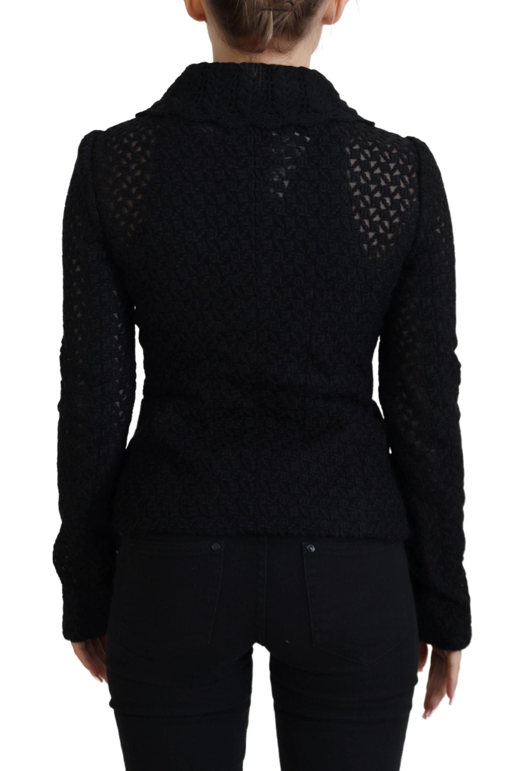 Dolce & Gabbana Black Wool Knitted Button Down Collar Jacket by Dolce & Gabbana