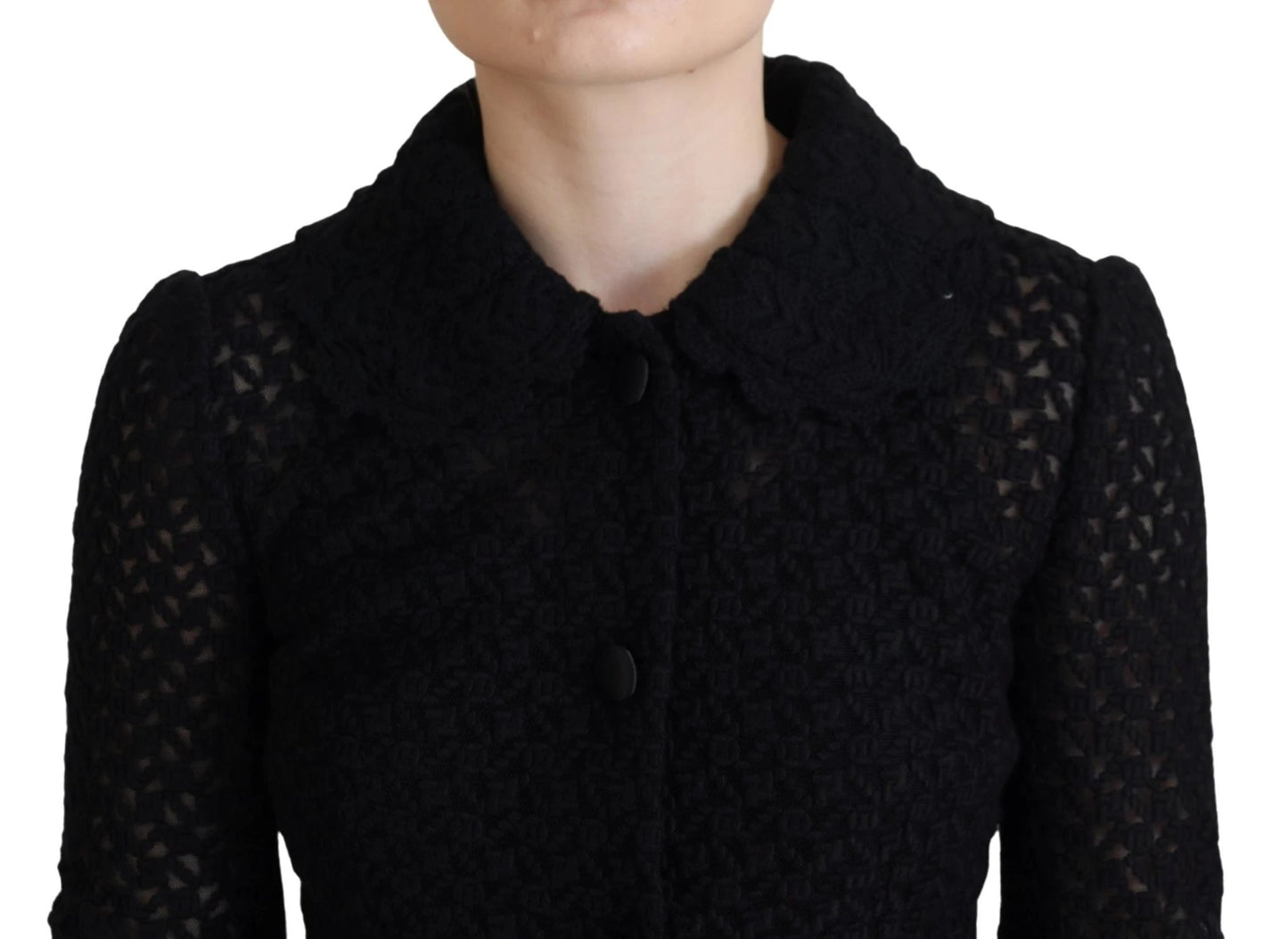 Dolce & Gabbana Black Wool Knitted Button Down Collar Jacket by Dolce & Gabbana