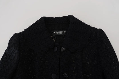 Dolce & Gabbana Black Wool Knitted Button Down Collar Jacket by Dolce & Gabbana