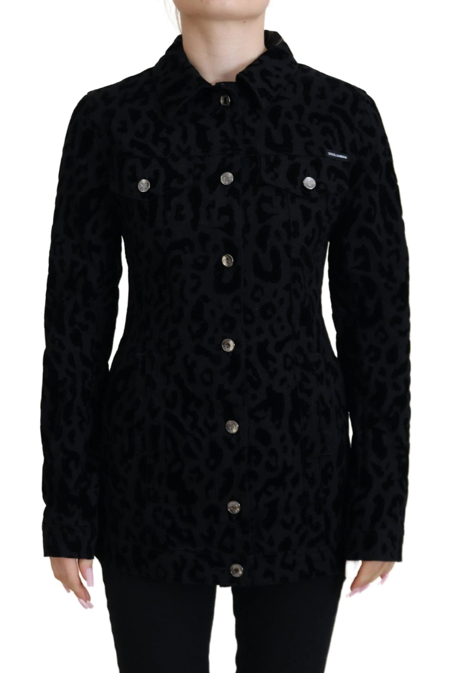 Dolce & Gabbana Black Leopard Long Sleeve Denim Cotton Jacket by Dolce & Gabbana