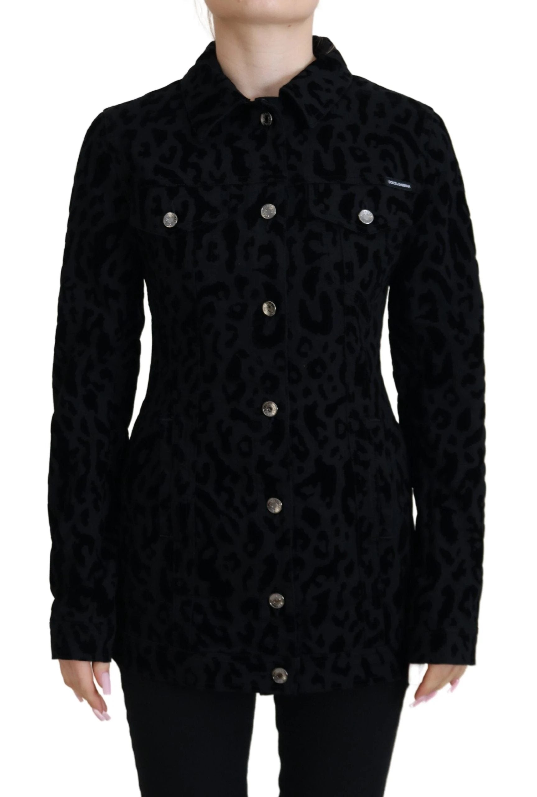 Dolce & Gabbana Black Leopard Long Sleeve Denim Cotton Jacket by Dolce & Gabbana