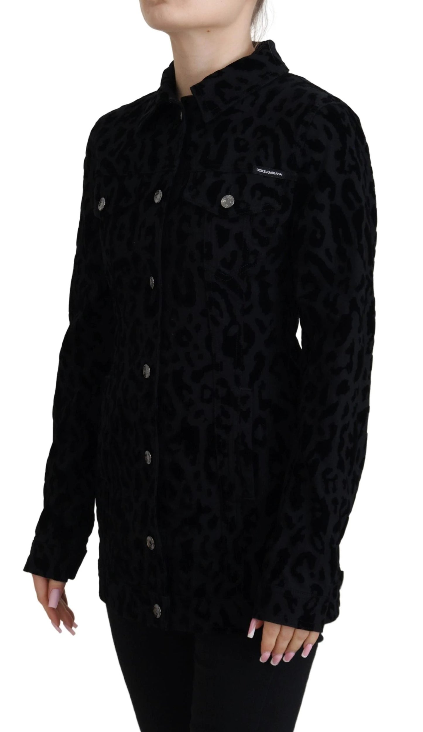Dolce & Gabbana Black Leopard Long Sleeve Denim Cotton Jacket by Dolce & Gabbana