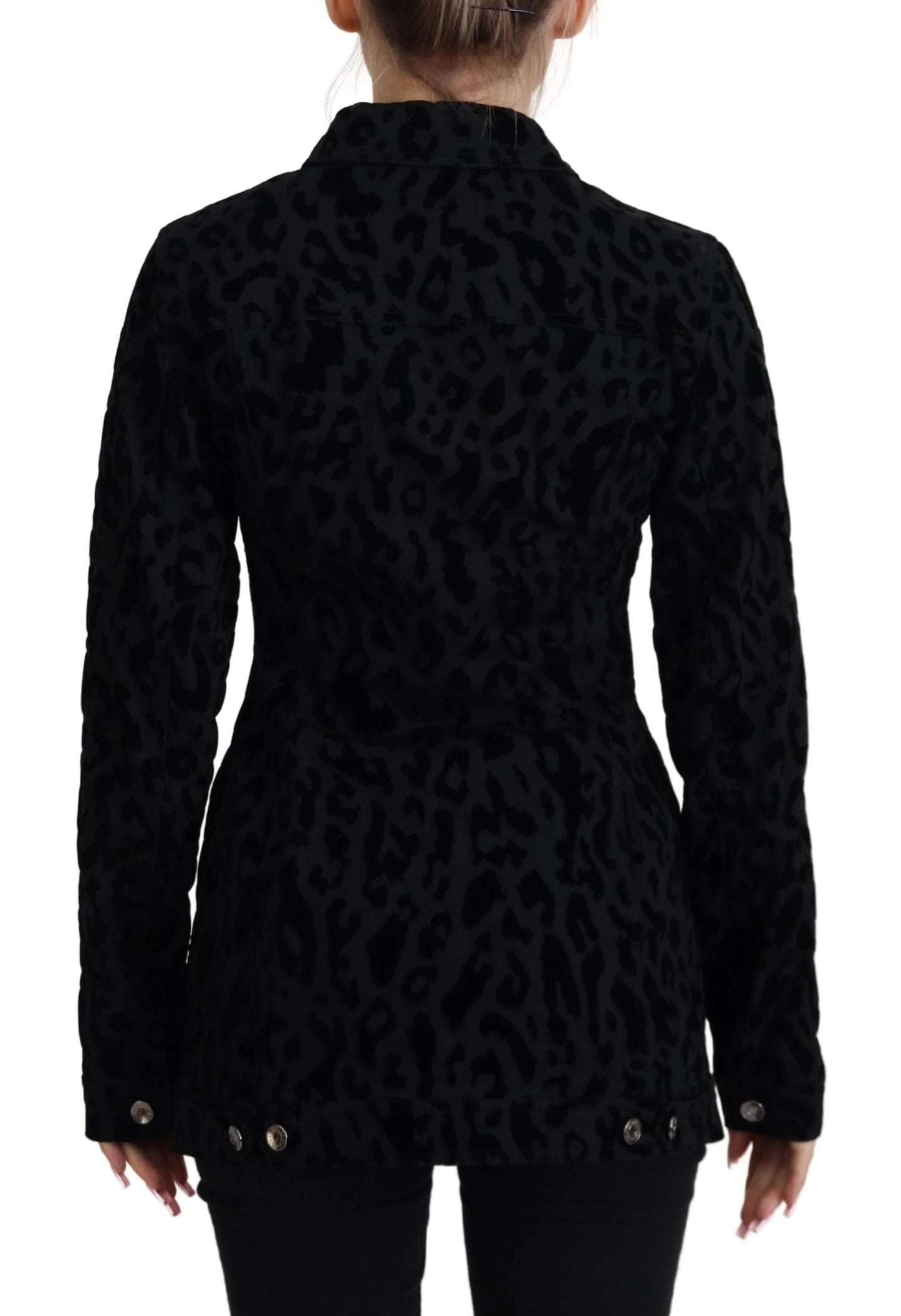 Dolce & Gabbana Black Leopard Long Sleeve Denim Cotton Jacket by Dolce & Gabbana