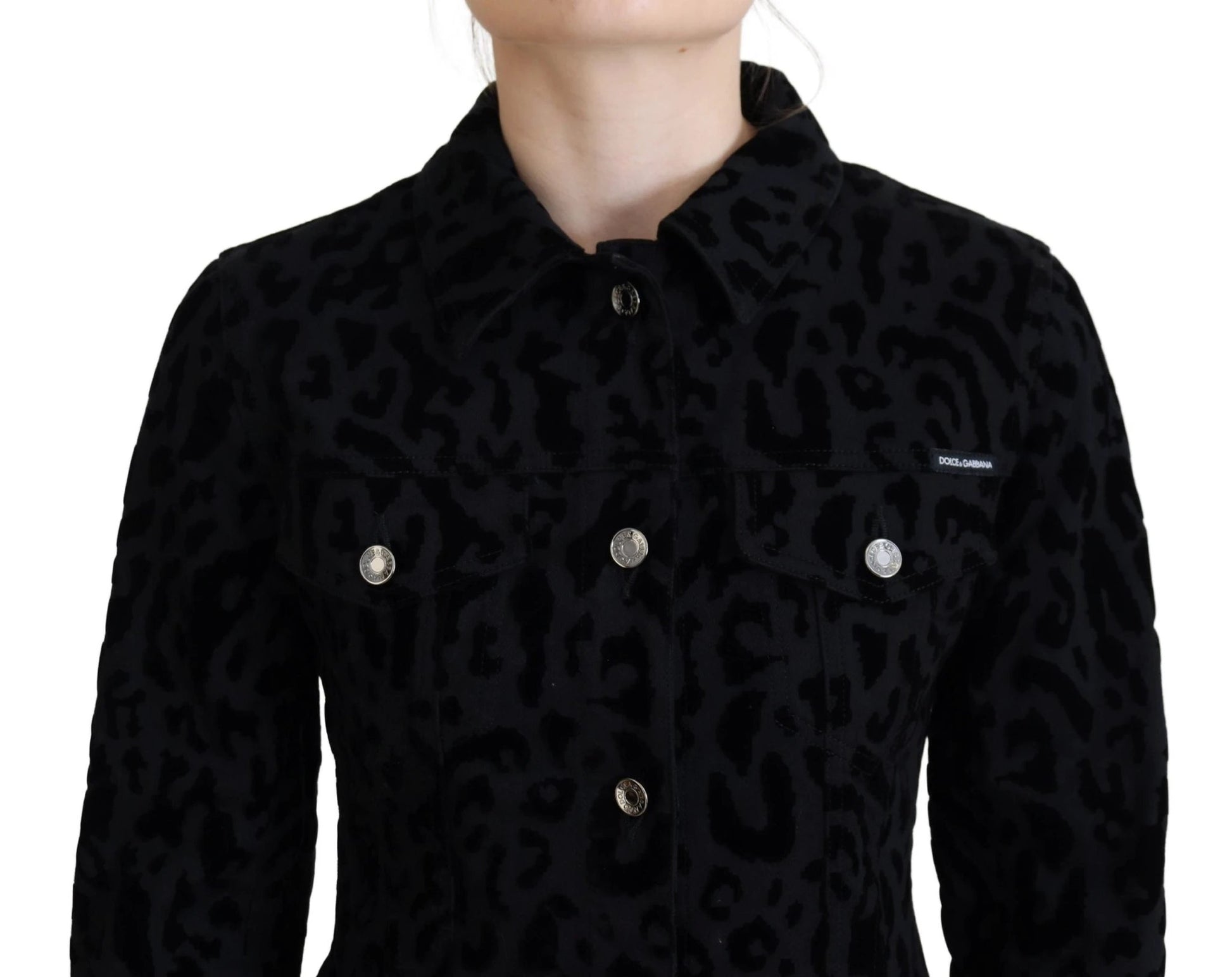 Dolce & Gabbana Black Leopard Long Sleeve Denim Cotton Jacket by Dolce & Gabbana