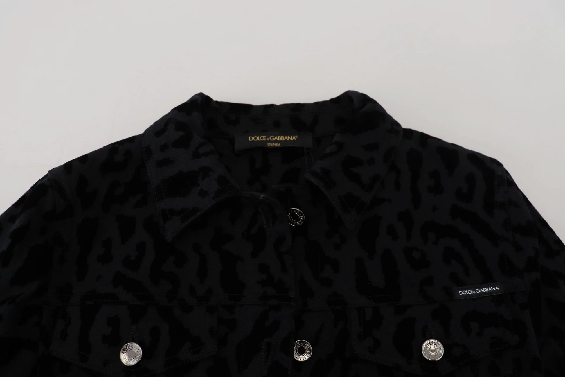 Dolce & Gabbana Black Leopard Long Sleeve Denim Cotton Jacket by Dolce & Gabbana