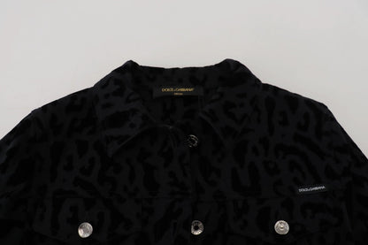Dolce & Gabbana Black Leopard Long Sleeve Denim Cotton Jacket by Dolce & Gabbana