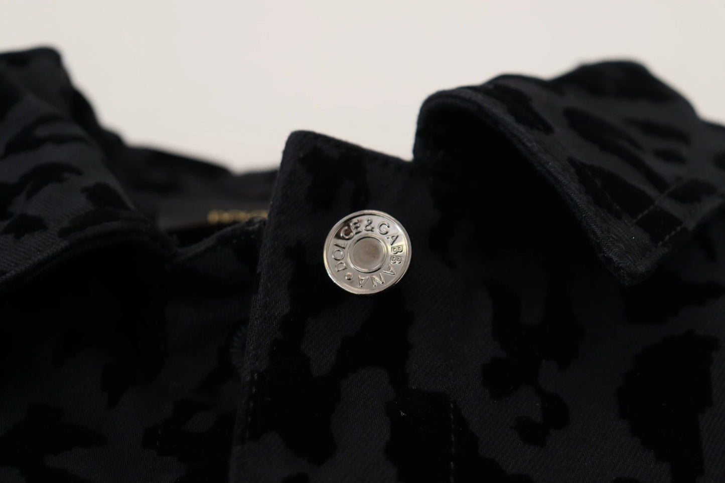 Dolce & Gabbana Black Leopard Long Sleeve Denim Cotton Jacket by Dolce & Gabbana