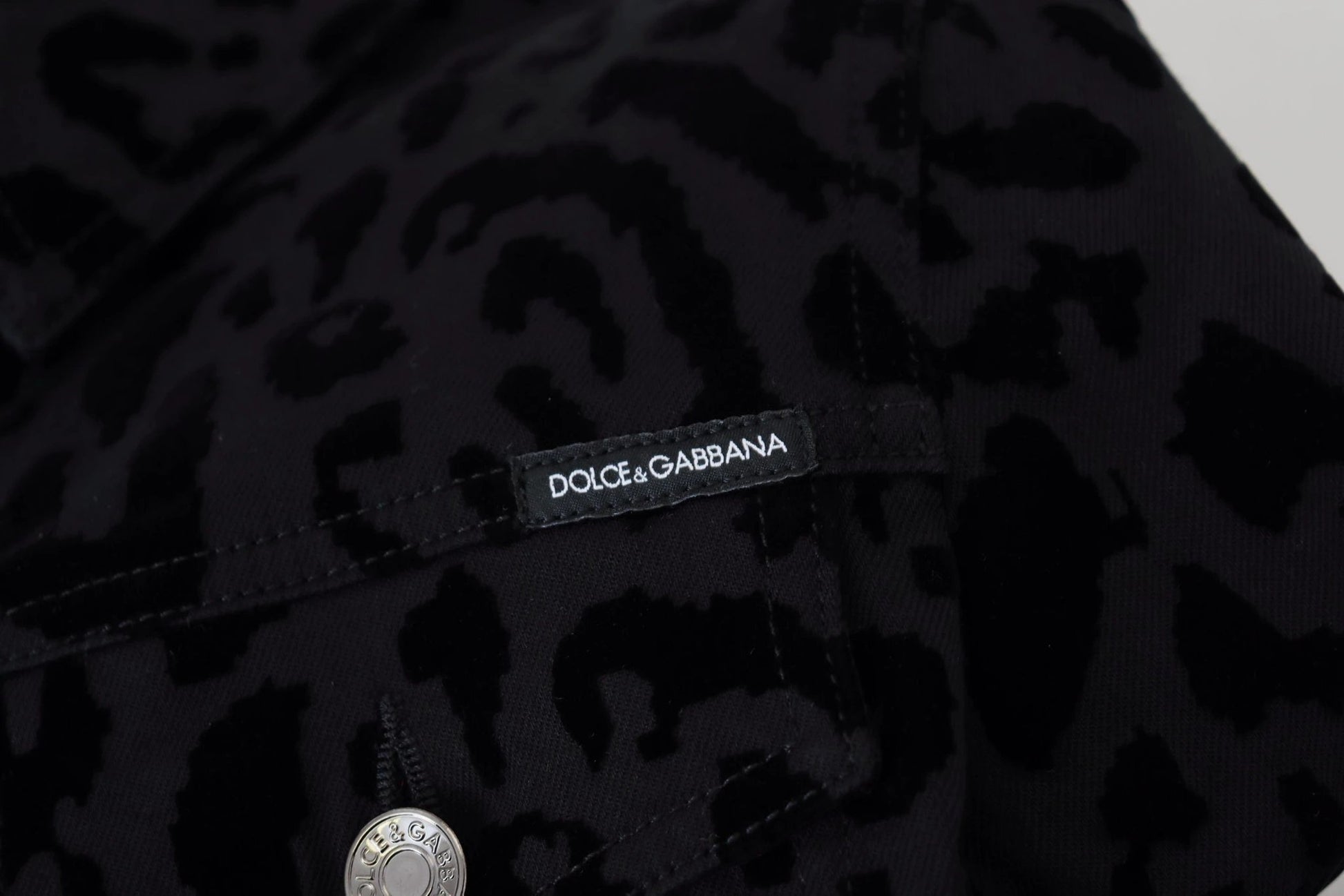 Dolce & Gabbana Black Leopard Long Sleeve Denim Cotton Jacket by Dolce & Gabbana