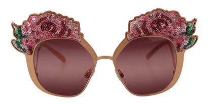 Dolce & Gabbana Pink Gold Rose Sequin Embroidery DG2202 Sunglasses by Dolce & Gabbana