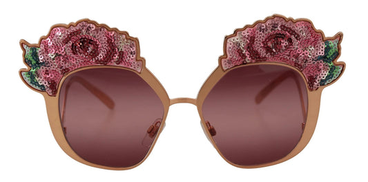Dolce & Gabbana Pink Gold Rose Sequin Embroidery DG2202 Sunglasses by Dolce & Gabbana
