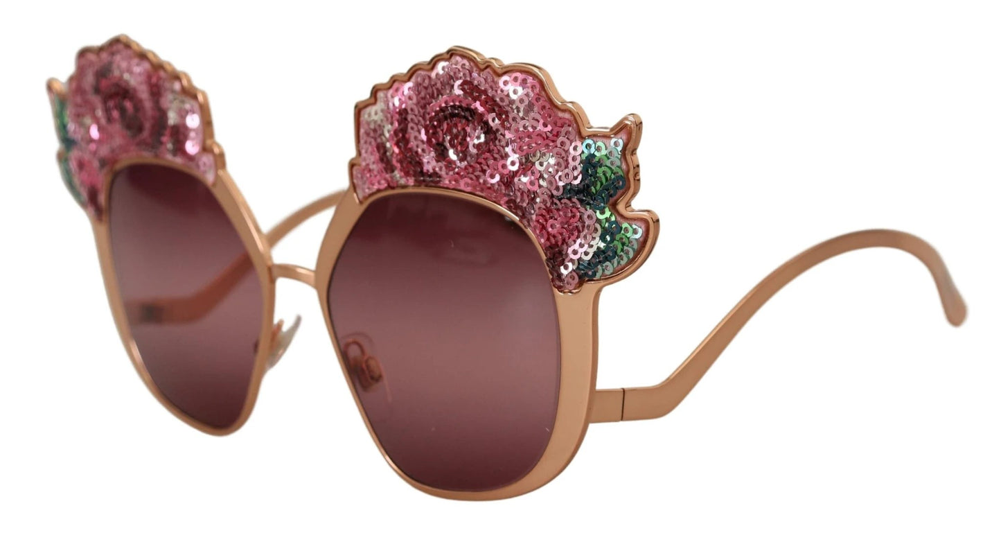 Dolce & Gabbana Pink Gold Rose Sequin Embroidery DG2202 Sunglasses by Dolce & Gabbana