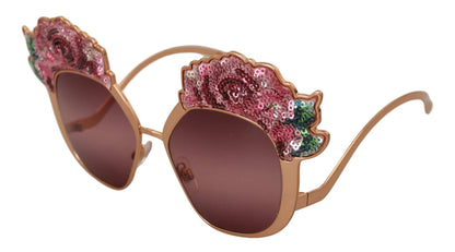 Dolce & Gabbana Pink Gold Rose Sequin Embroidery DG2202 Sunglasses by Dolce & Gabbana