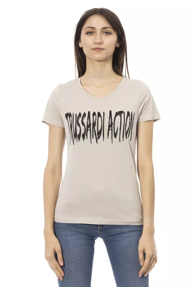 Trussardi Action dames T-shirt van katoen en viscose beige – TR-23092
