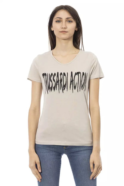 Trussardi Action dames T-shirt van katoen en viscose beige – TR-23092
