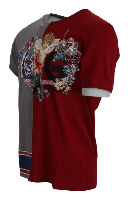 Dolce & Gabbana Red Gray Two Model DG Angel Crewneck T-shirt by Dolce & Gabbana