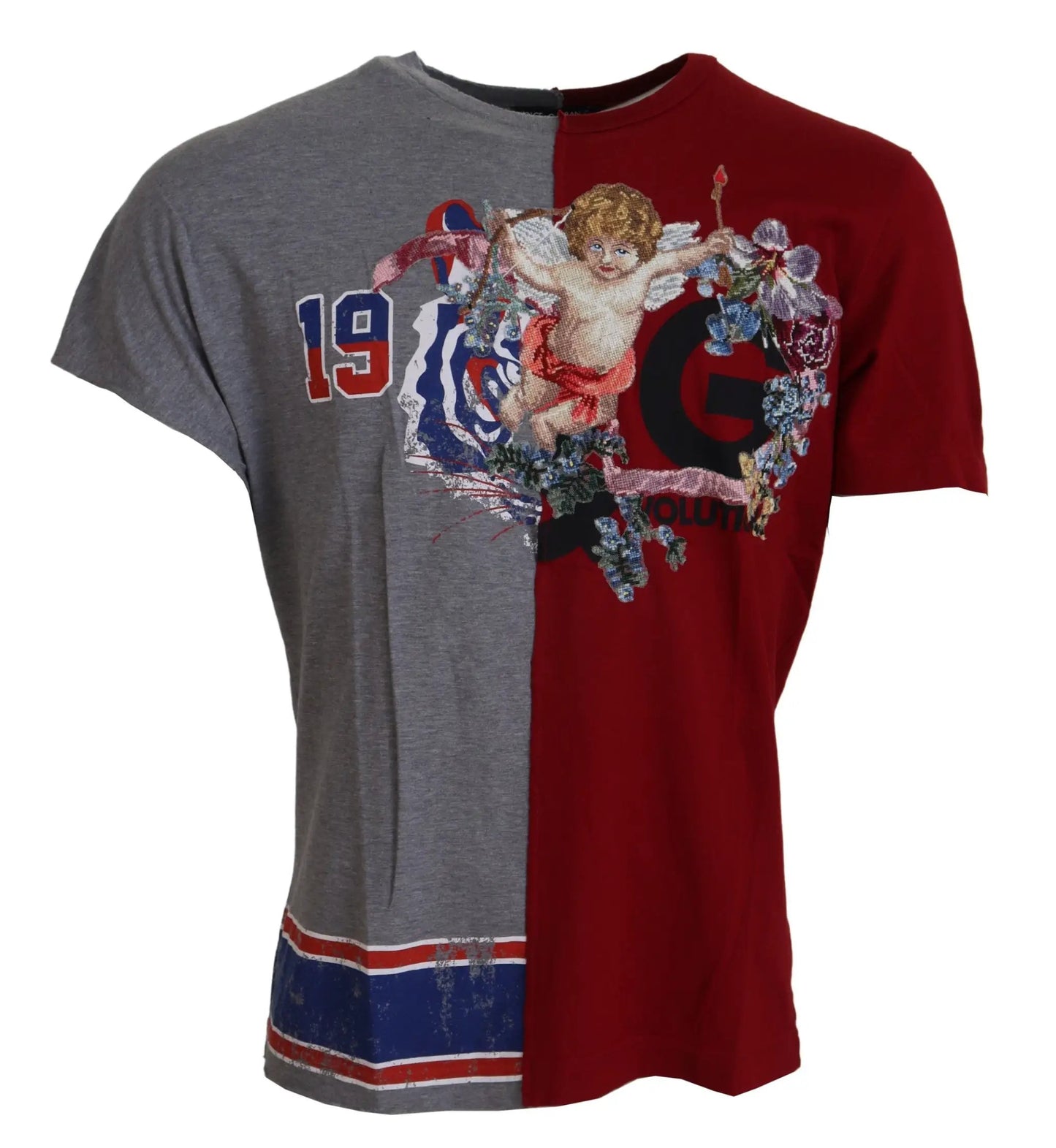 Dolce & Gabbana Red Gray Two Model DG Angel Crewneck T-shirt by Dolce & Gabbana