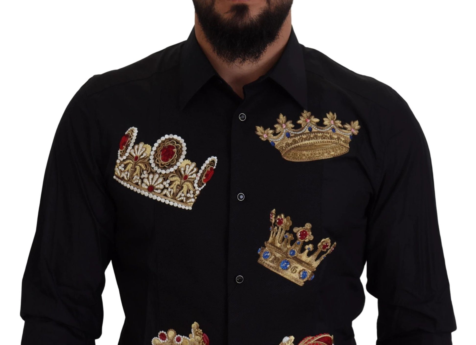 Dolce & Gabbana Black Gold Crown Slim Fit Dress Formal Shirt by Dolce & Gabbana