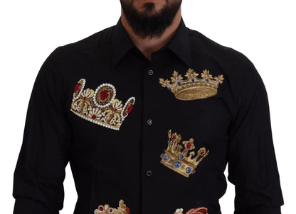 Dolce & Gabbana Black Gold Crown Slim Fit Dress Formal Shirt by Dolce & Gabbana