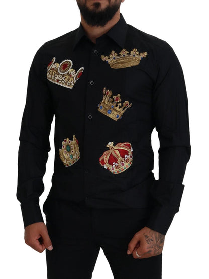 Dolce & Gabbana Black Gold Crown Slim Fit Dress Formal Shirt by Dolce & Gabbana
