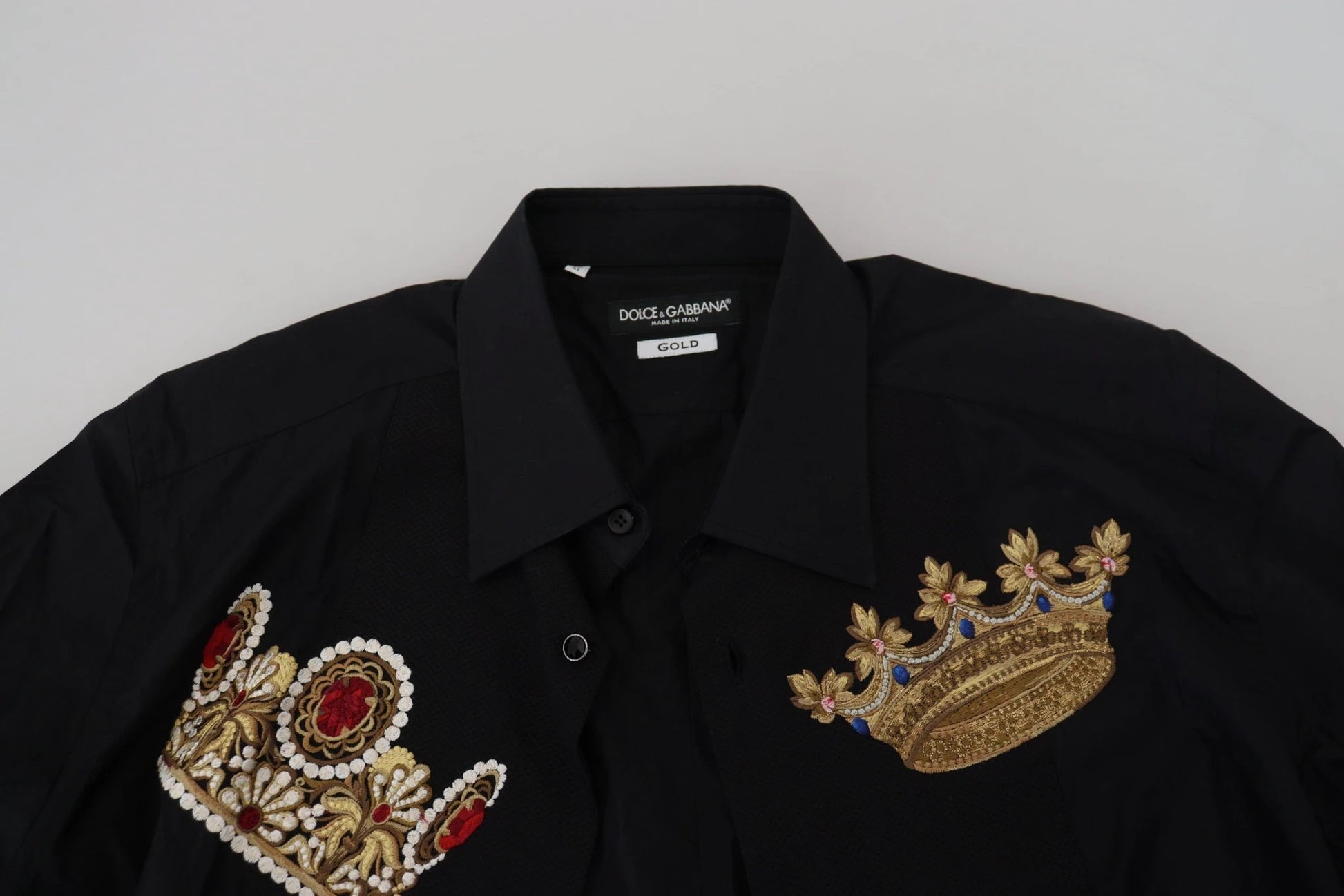 Dolce & Gabbana Black Gold Crown Slim Fit Dress Formal Shirt by Dolce & Gabbana