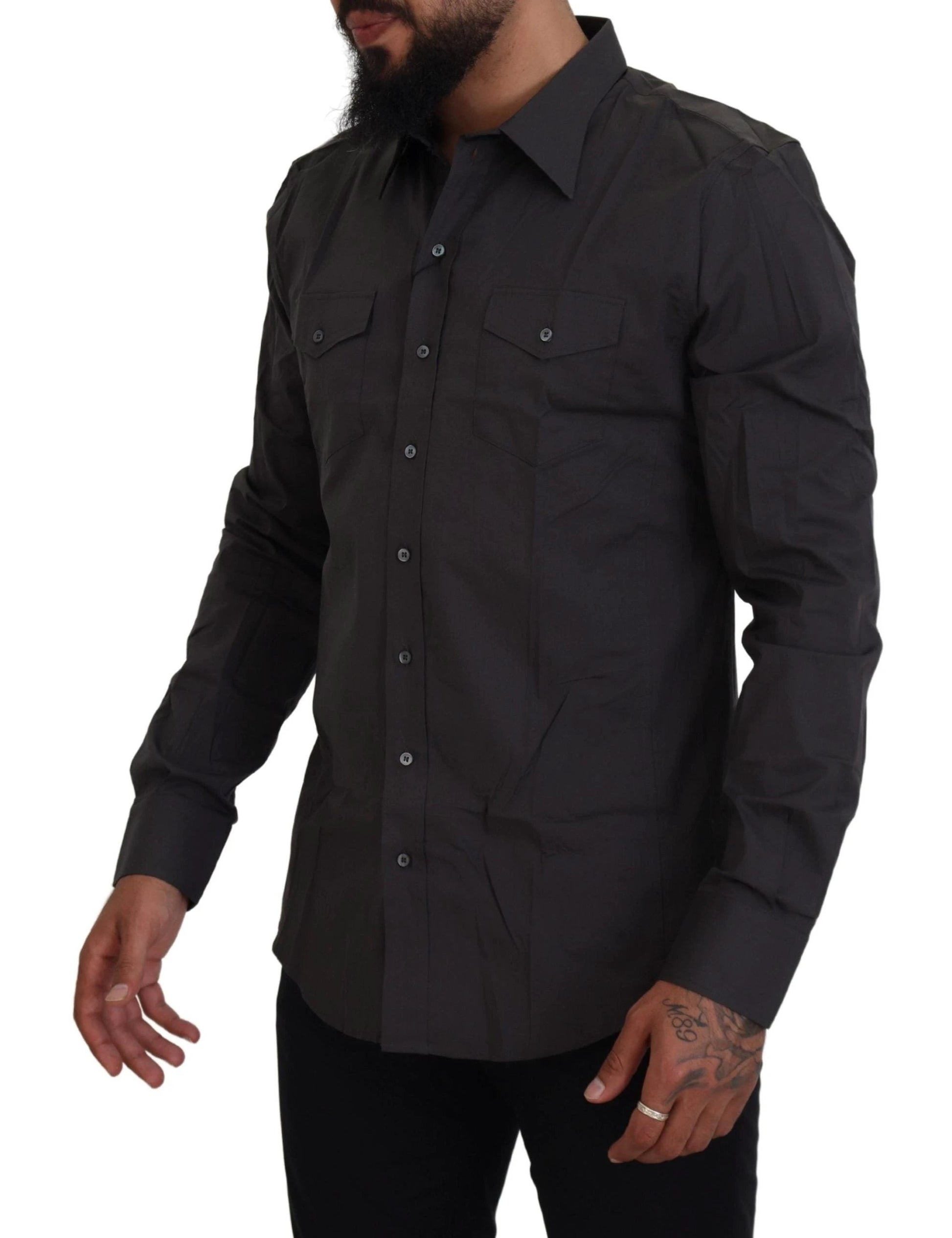 Dolce & Gabbana Gray SICILIA Slim Fit Stretch Dress Shirt by Dolce & Gabbana