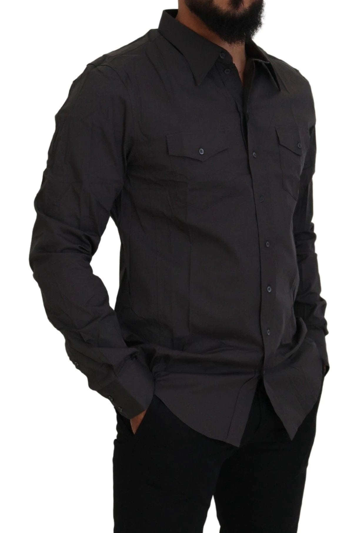 Dolce & Gabbana Gray SICILIA Slim Fit Stretch Dress Shirt by Dolce & Gabbana