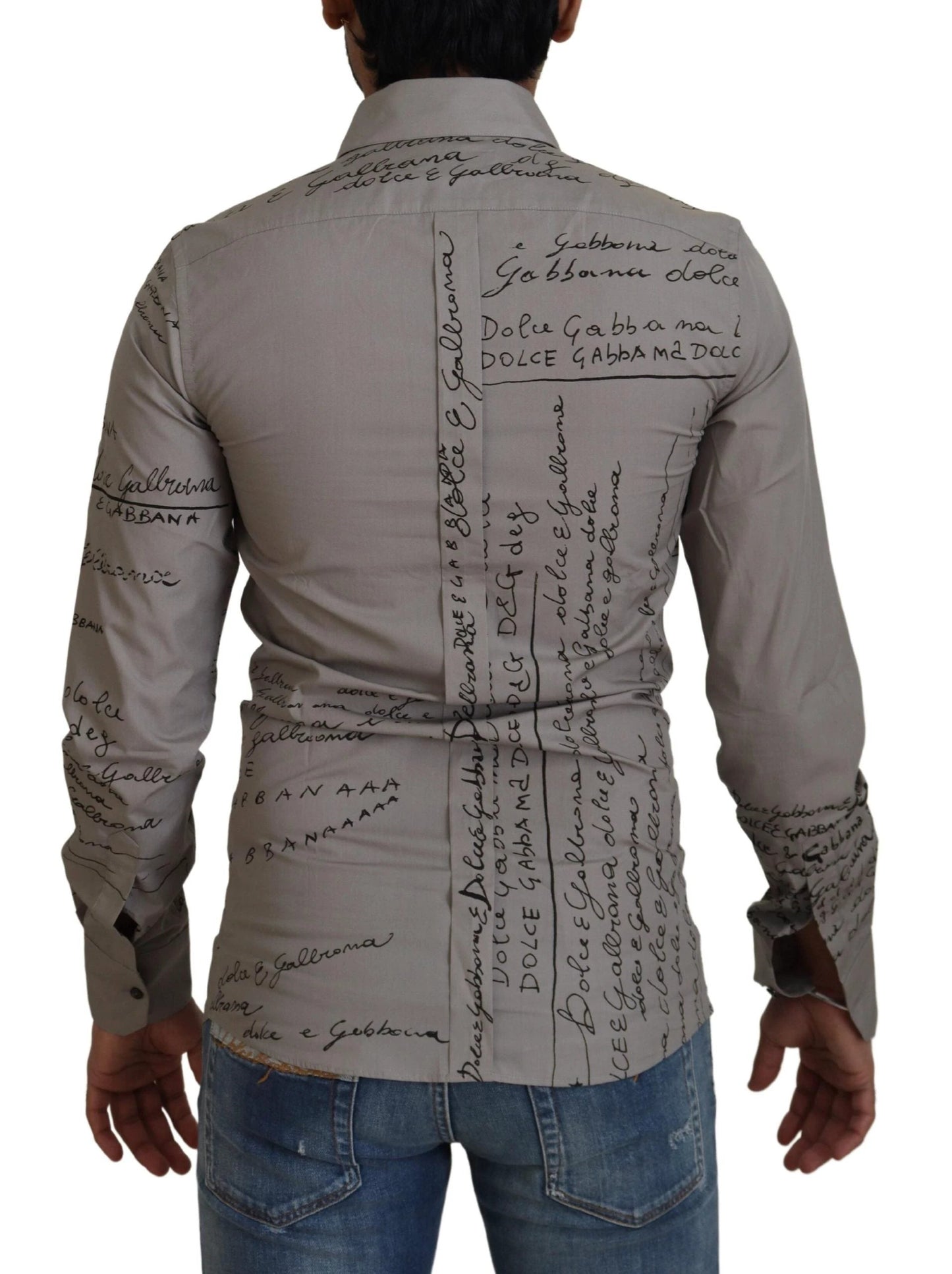 Dolce & Gabbana Gray Printed Cotton Slim Dress GOLD Shirt by Dolce & Gabbana