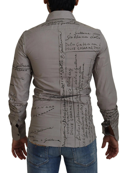 Dolce & Gabbana Gray Printed Cotton Slim Dress GOLD Shirt by Dolce & Gabbana