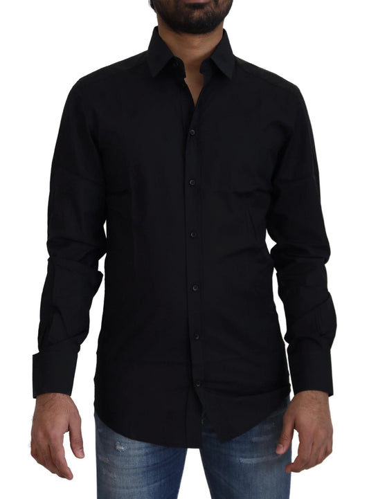 Dolce & Gabbana Black Cotton Slim Fit Formal Dress GOLD Shirt by Dolce & Gabbana