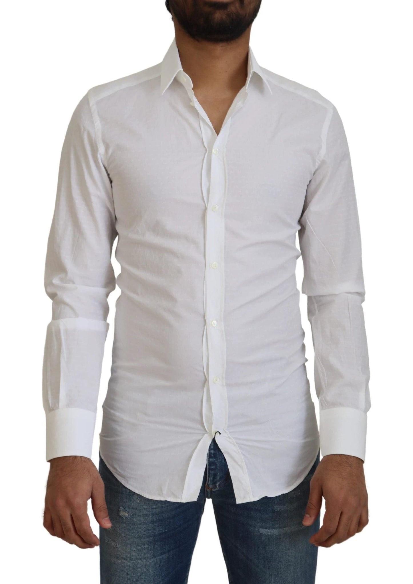 Dolce & Gabbana White Cotton Slim Fit Formal Dress GOLD Shirt by Dolce & Gabbana