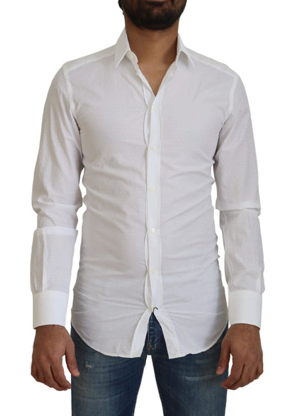 Dolce & Gabbana White Cotton Slim Fit Formal Dress GOLD Shirt by Dolce & Gabbana