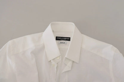 Dolce & Gabbana White Cotton Slim Fit Formal Dress GOLD Shirt by Dolce & Gabbana