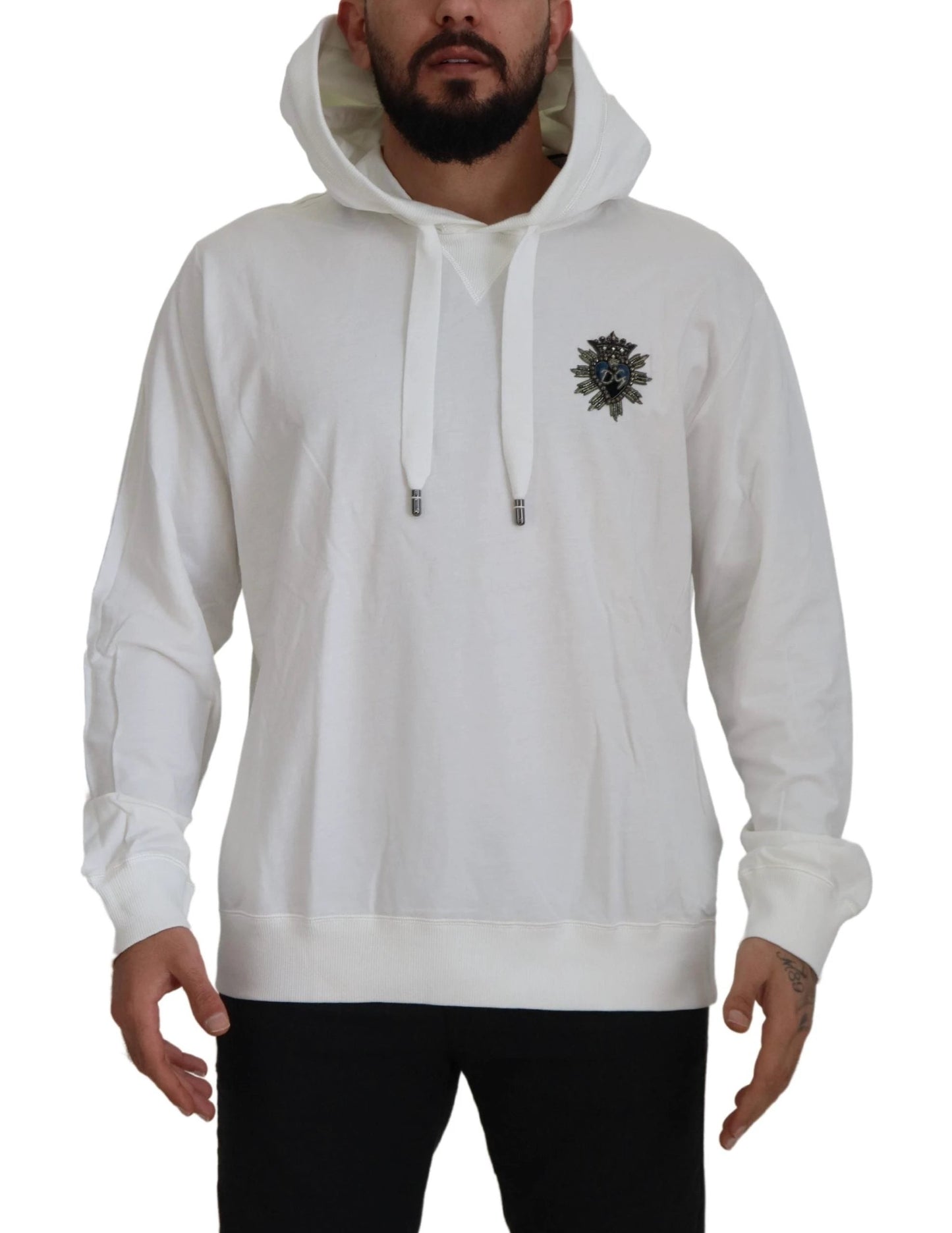 Dolce & Gabbana White Cotton Hooded Sweatshirt Sweater by Dolce & Gabbana