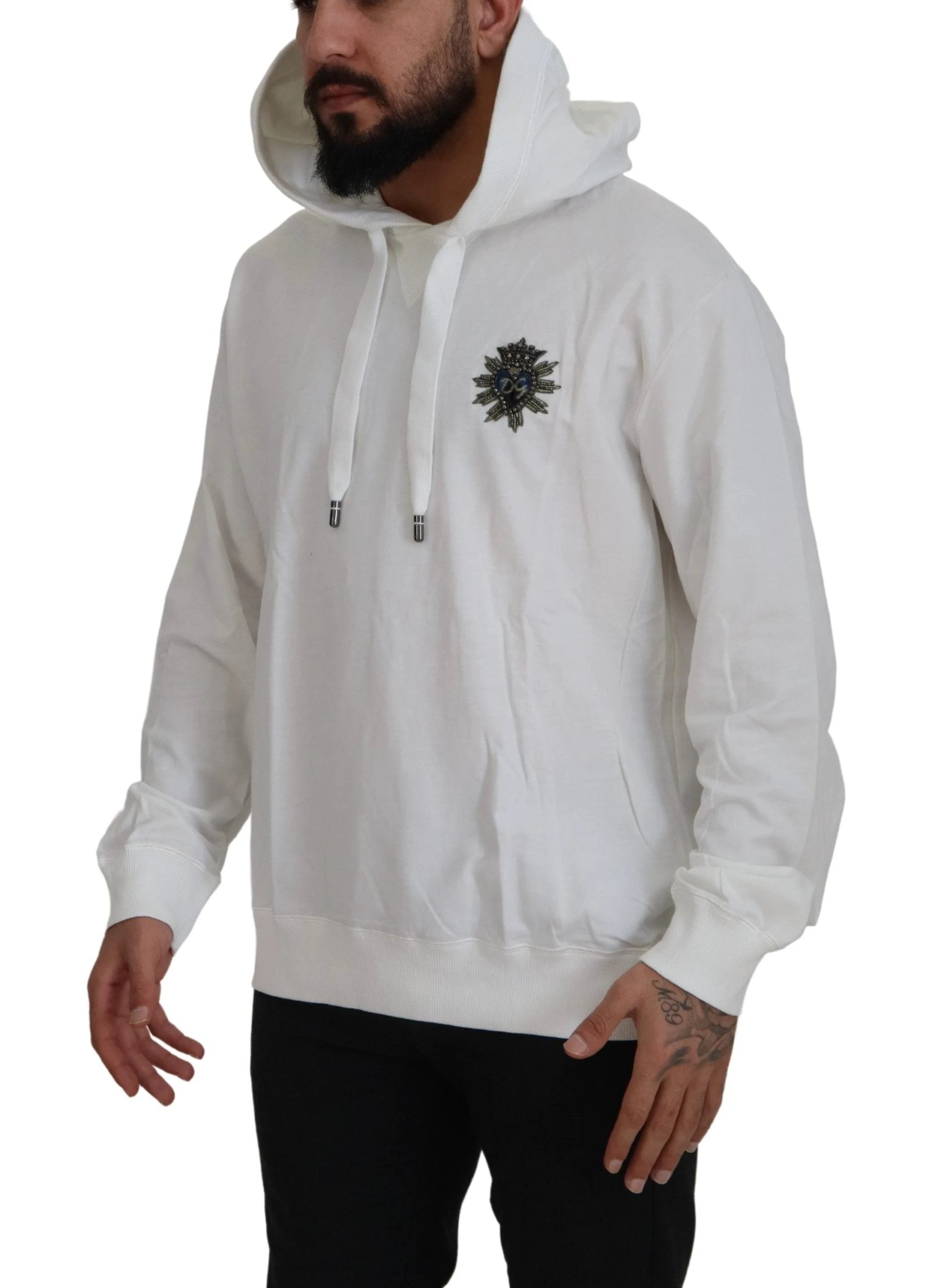 Dolce & Gabbana White Cotton Hooded Sweatshirt Sweater by Dolce & Gabbana