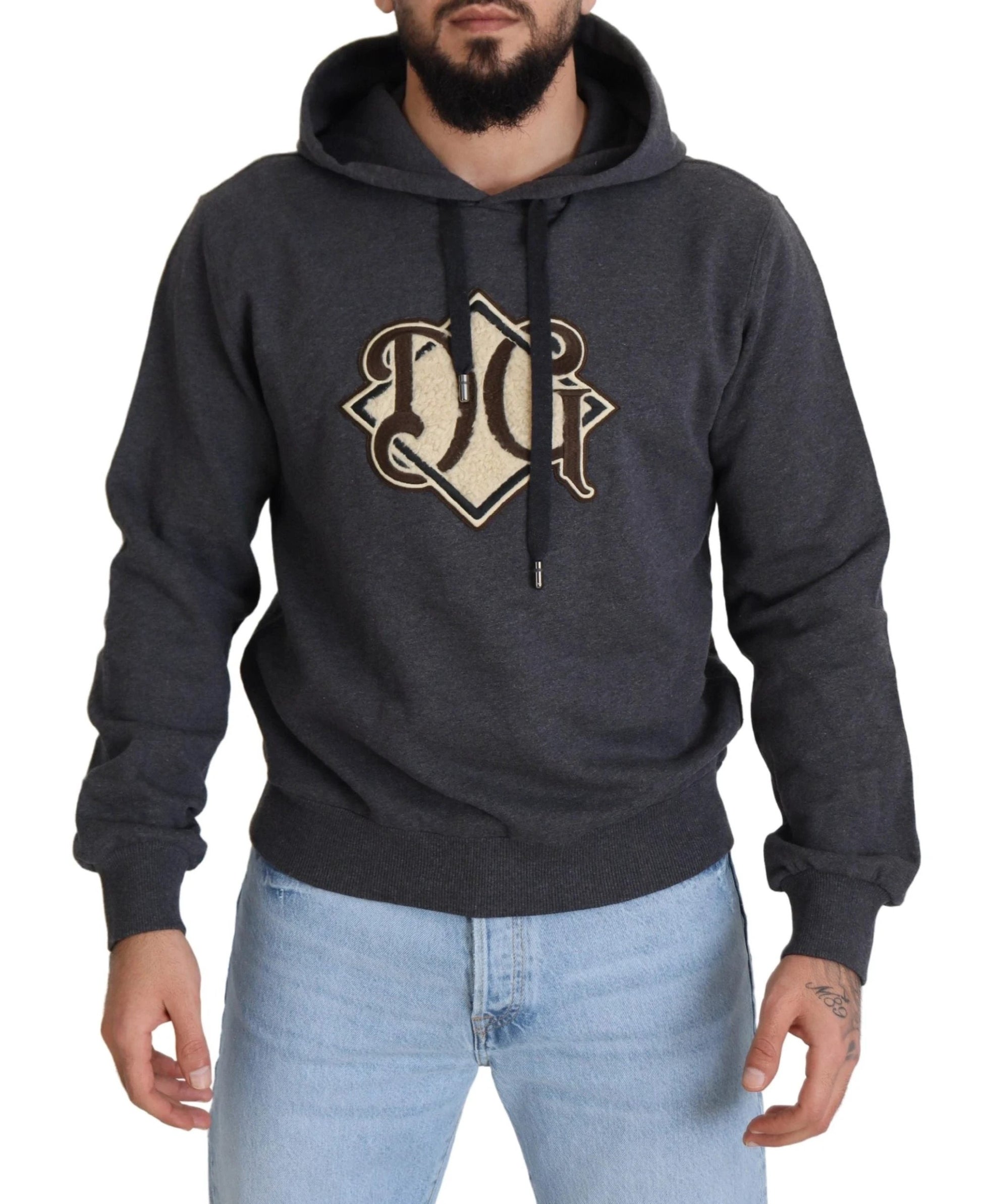 Dolce & Gabbana Gray Logo Cotton Hooded Sweatshirt Sweater by Dolce & Gabbana