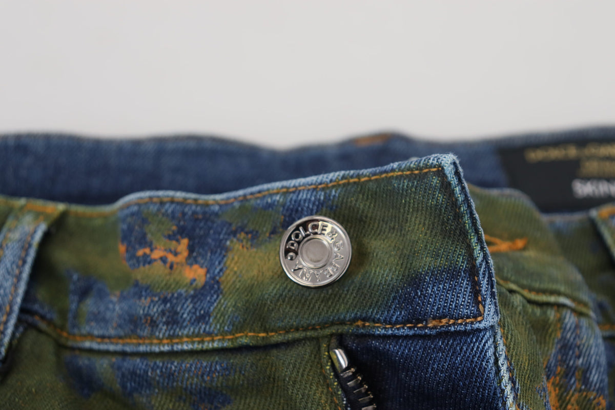 Jean Dolce & Gabbana homme skinny en coton bleu et vert – PAN74547