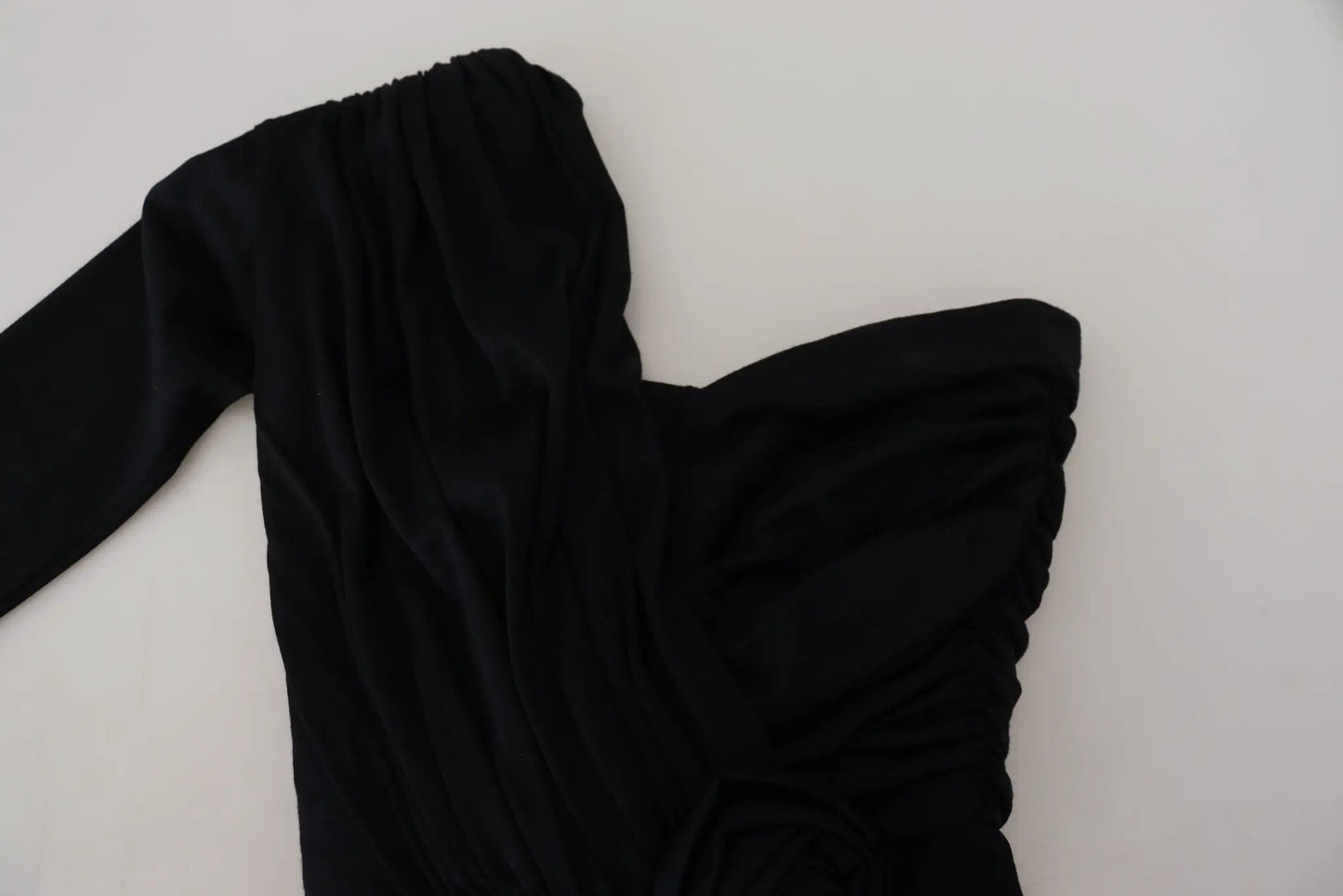 Dolce & Gabbana Black Wrap Sheath One Shoulder Wool Dress by Dolce & Gabbana