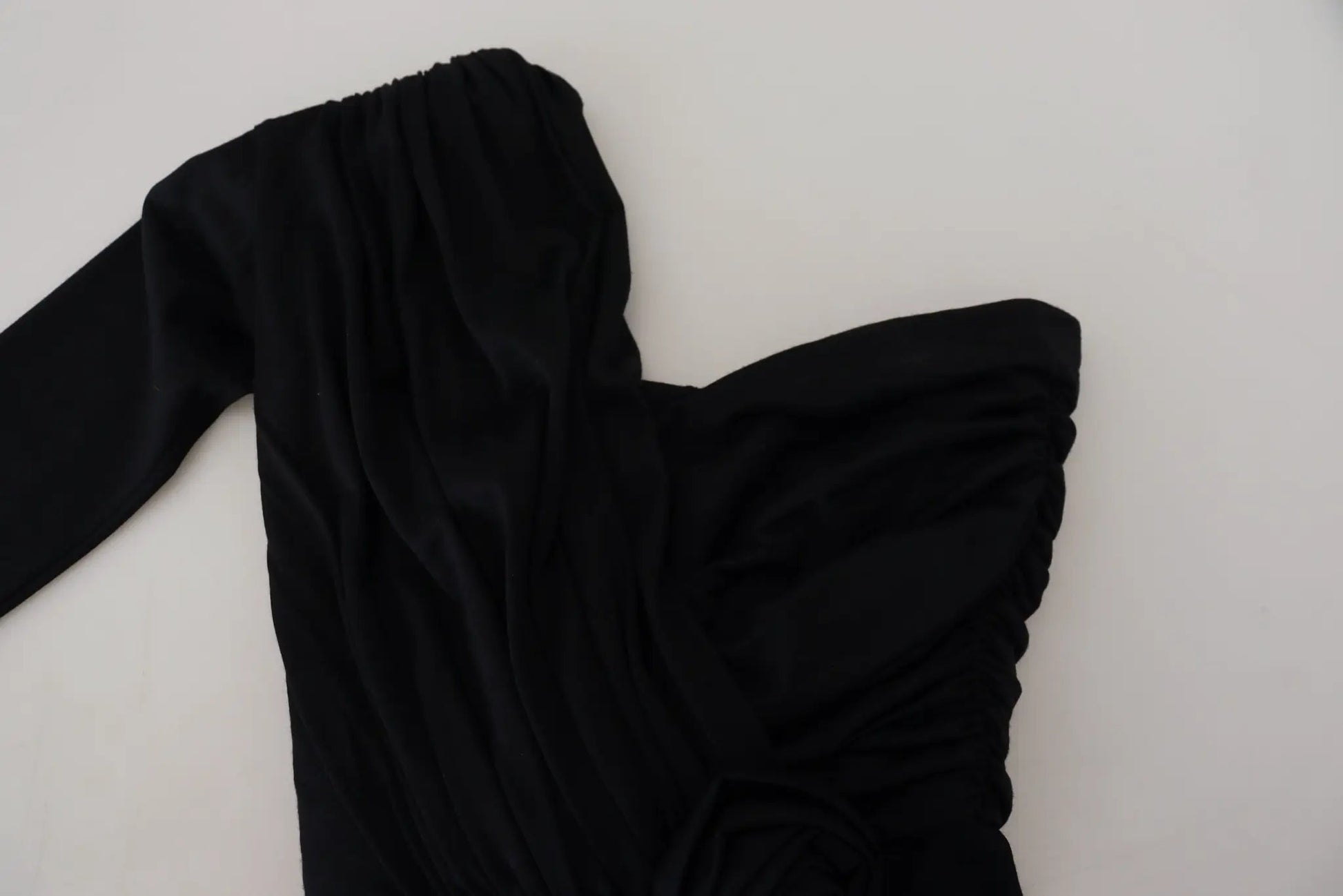 Dolce & Gabbana Black Wrap Sheath One Shoulder Wool Dress by Dolce & Gabbana
