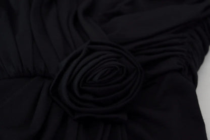 Dolce & Gabbana Black Wrap Sheath One Shoulder Wool Dress by Dolce & Gabbana