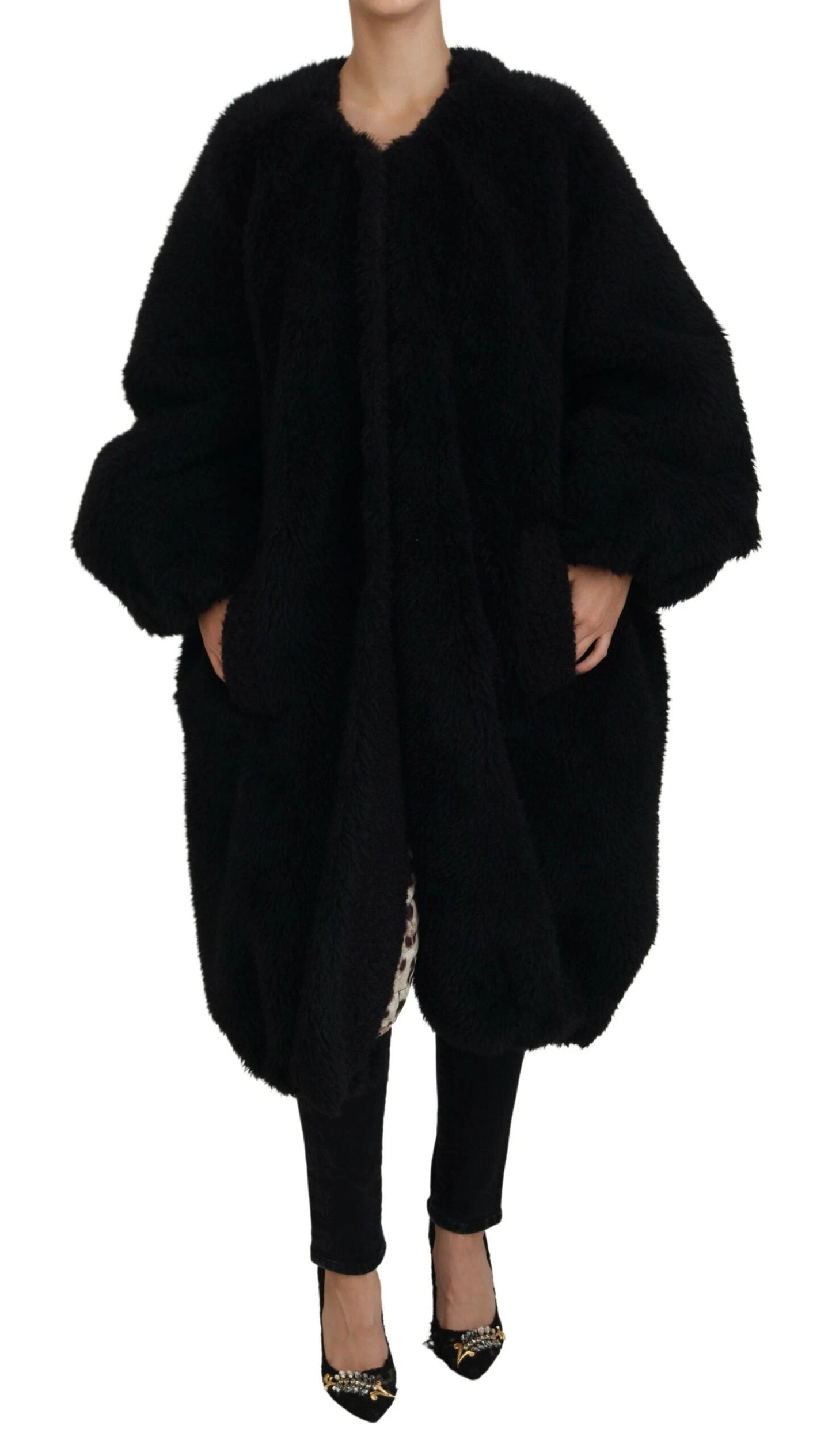 Dolce & Gabbana Black Cashmere Blend Faux Fur Coat Jacket by Dolce & Gabbana