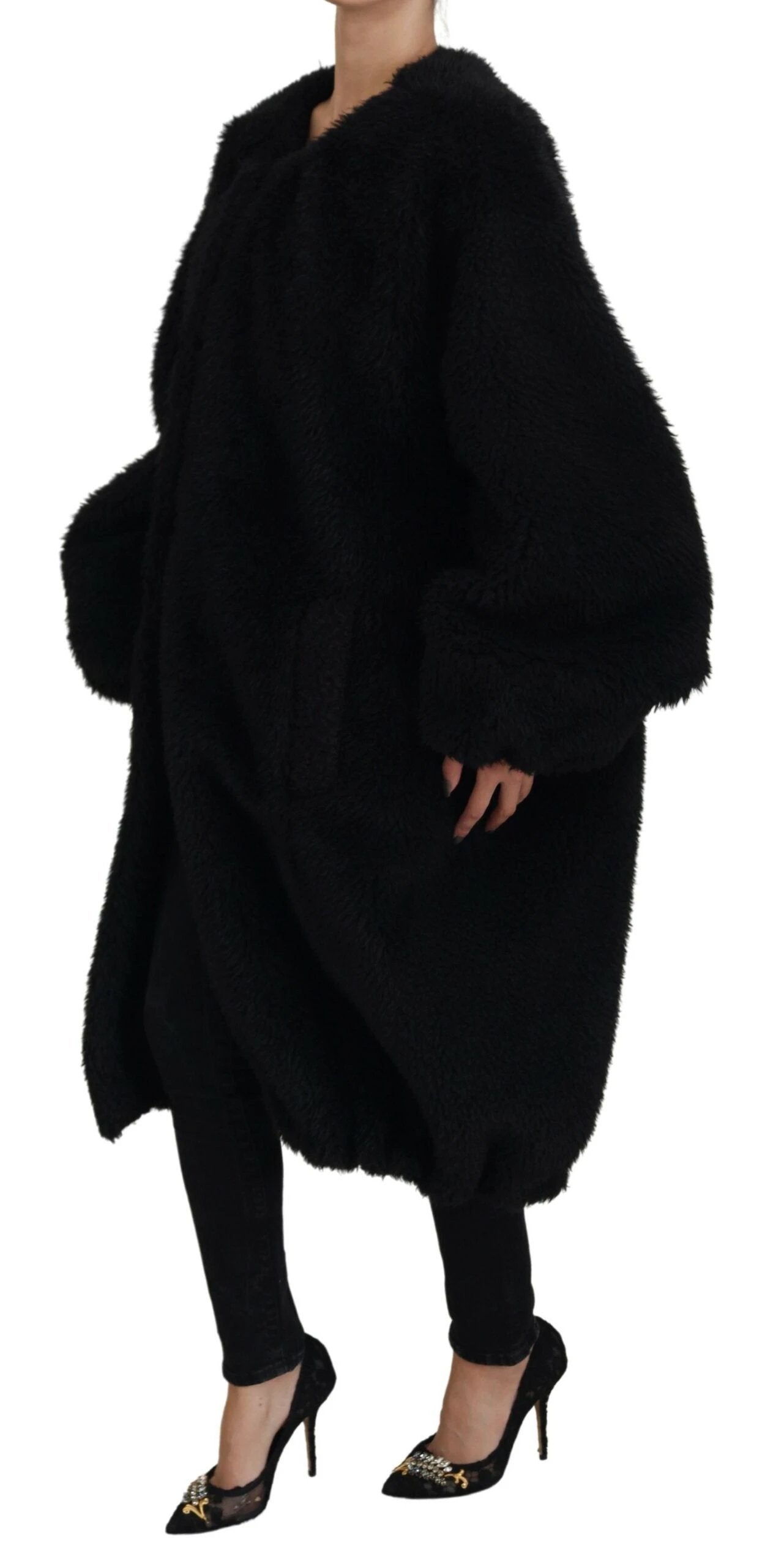Dolce & Gabbana Black Cashmere Blend Faux Fur Coat Jacket by Dolce & Gabbana
