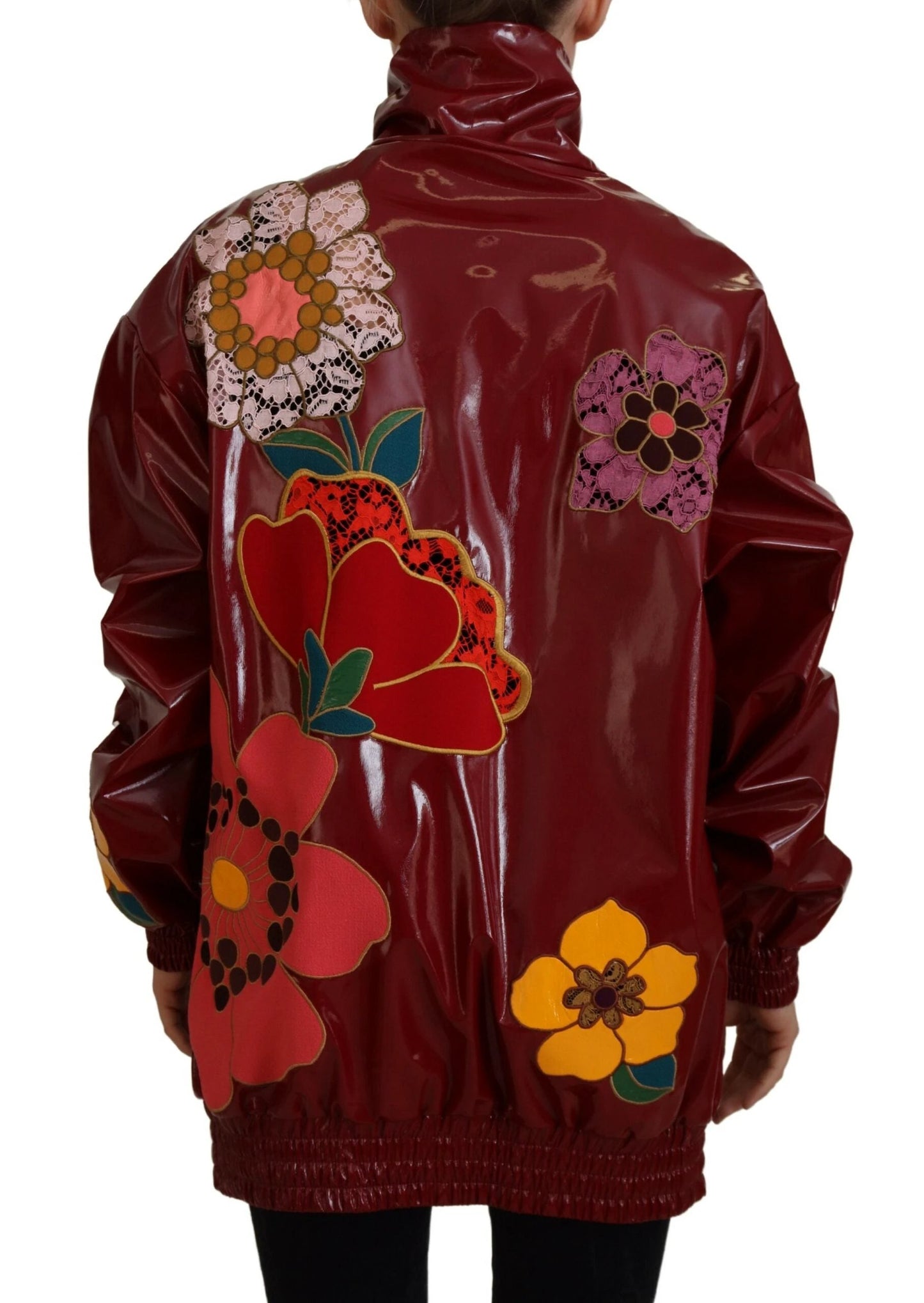 Dolce & Gabbana Maroon Floral Full Zip Polyester Women Jacket by Dolce & Gabbana