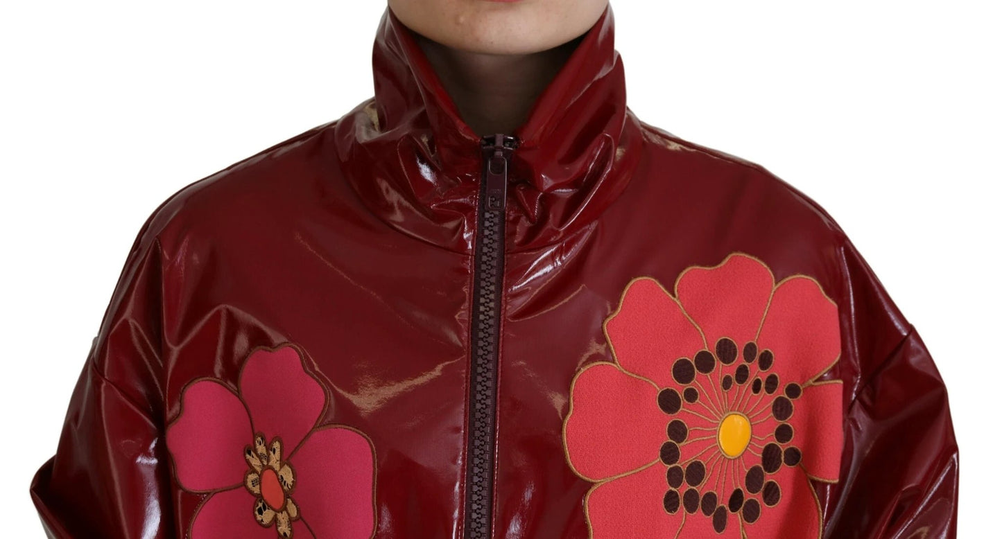 Dolce & Gabbana Maroon Floral Full Zip Polyester Women Jacket by Dolce & Gabbana