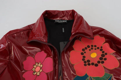 Dolce & Gabbana Maroon Floral Full Zip Polyester Women Jacket by Dolce & Gabbana