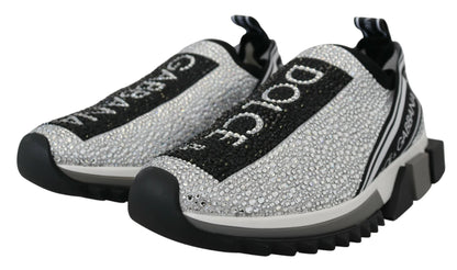 Dolce & Gabbana Silver Rhinestones Sorrento Sneakers Shoes