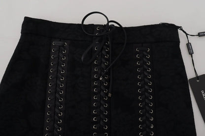Dolce & Gabbana Black Brocade Mini Above Knee Pencil Skirt by Dolce & Gabbana