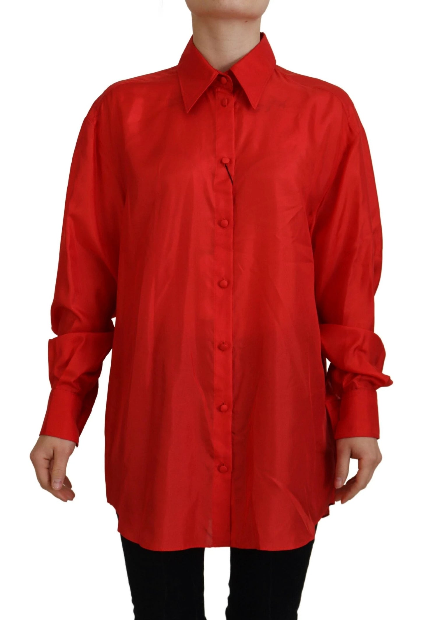 Dolce & Gabbana Red Silk Collared Long Sleeves Dress Shirt Top by Dolce & Gabbana