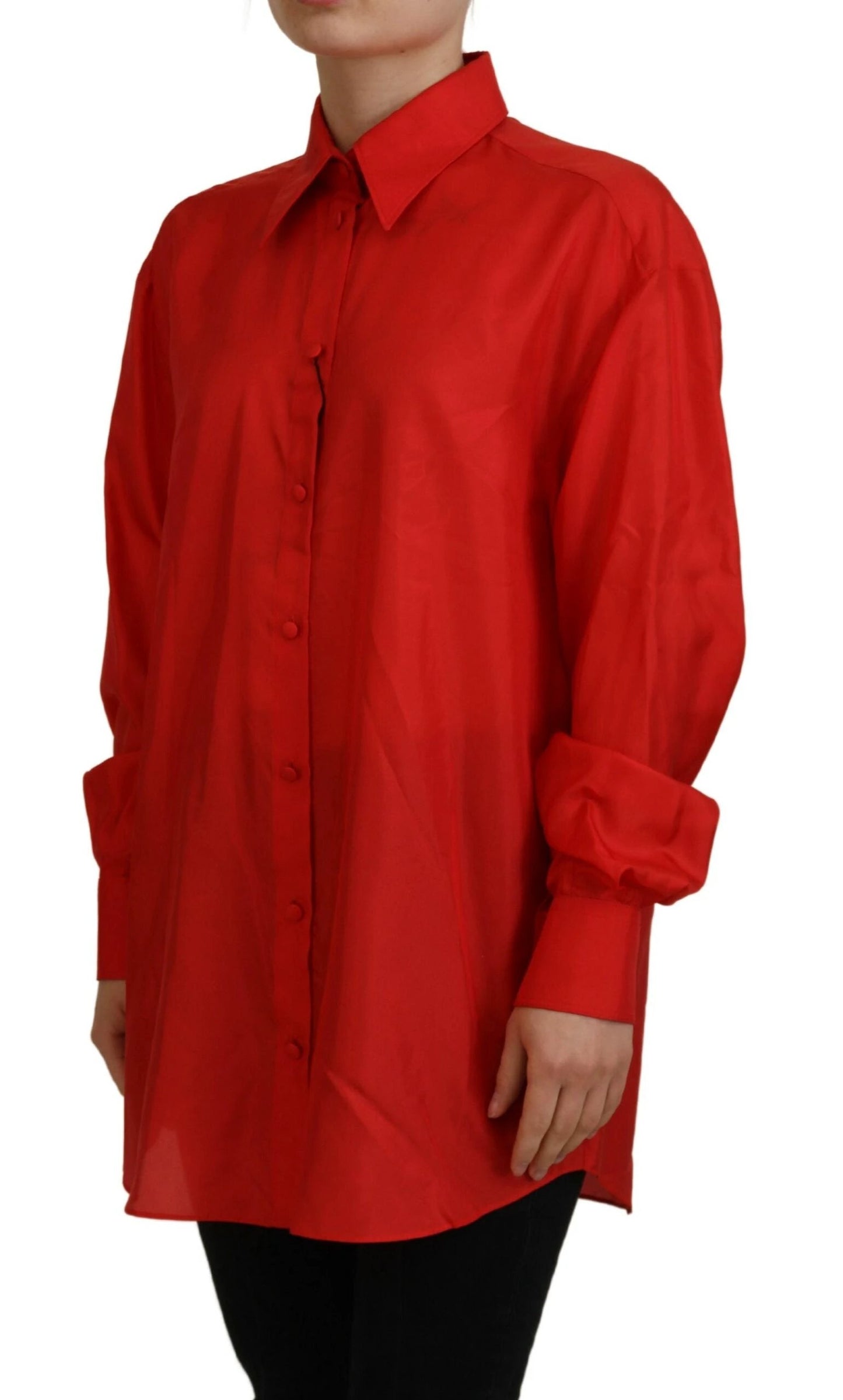 Dolce & Gabbana Red Silk Collared Long Sleeves Dress Shirt Top by Dolce & Gabbana
